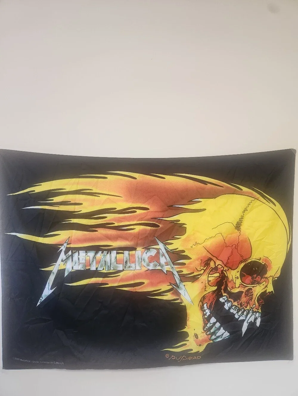 Metallica Pusheaf Flame Skull Wall Tapestry - Black and Yellow
